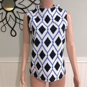 Talbots NWOT Diamond Print Top Sleeveless Button Detail Funnel Neck size Medium